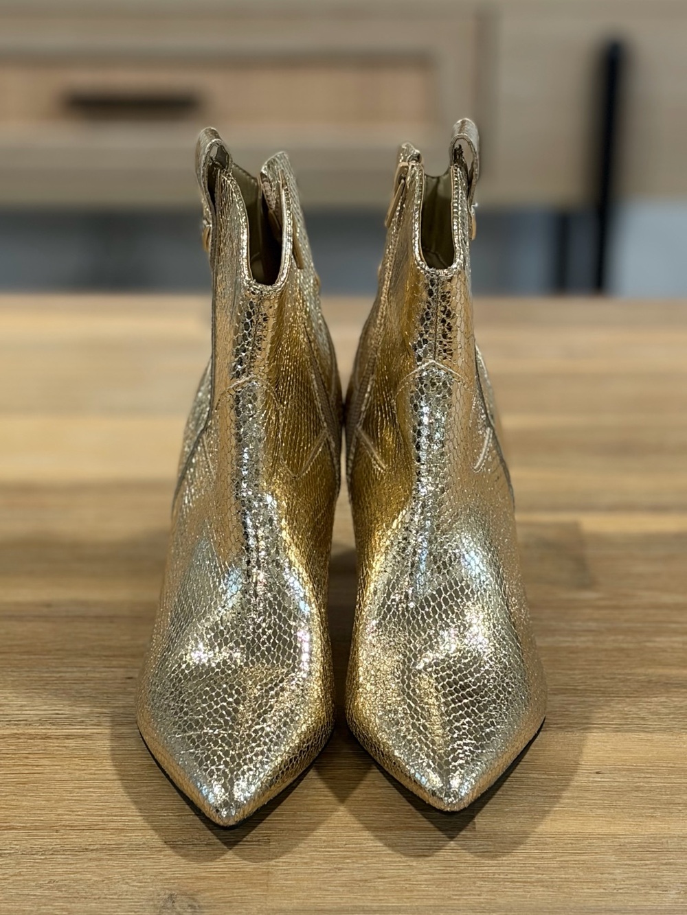 Metallic Gold Pointed Chelsea Ankle Boots